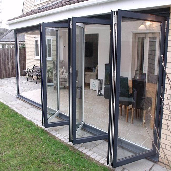 New design hot sale frameless folding glass doors