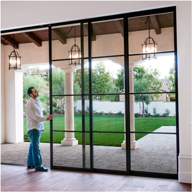 Luxury interior wood door double swing glass french door